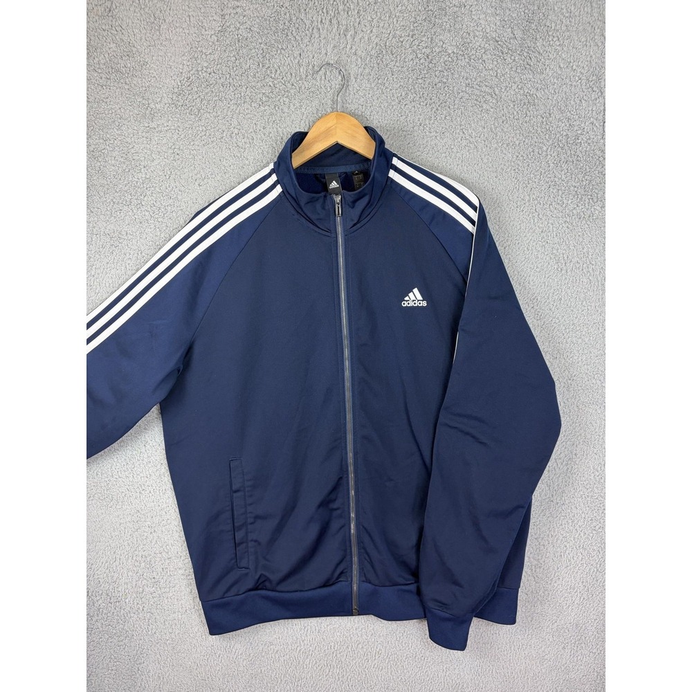 Adidas Track Jacket Men XL Blue Full Zip 3 Stripe Athletic Lightweight Rugby Men